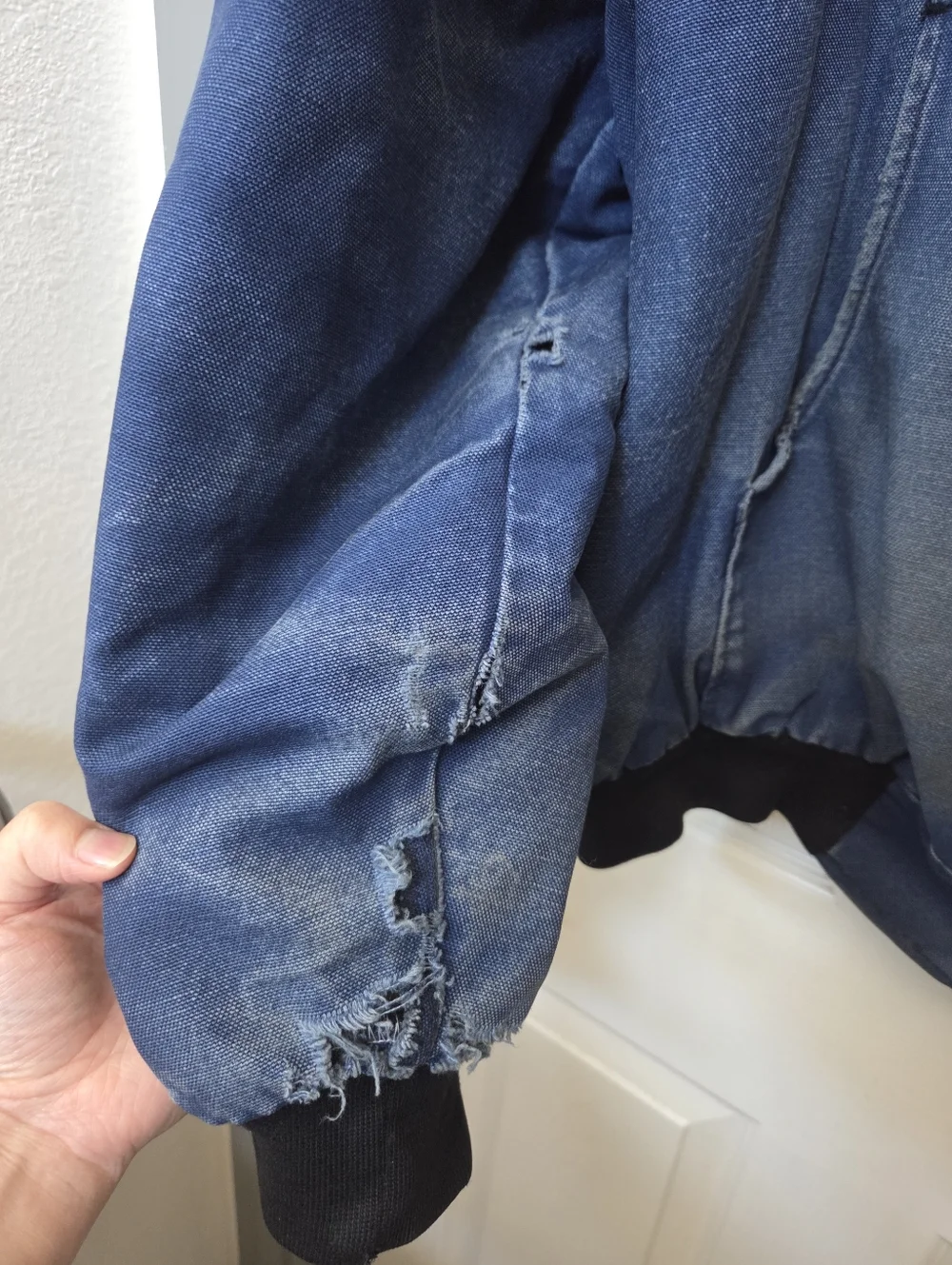 Ozark Mountain Apparel navy blue denim jacket with red embroidery Size XL Grunge